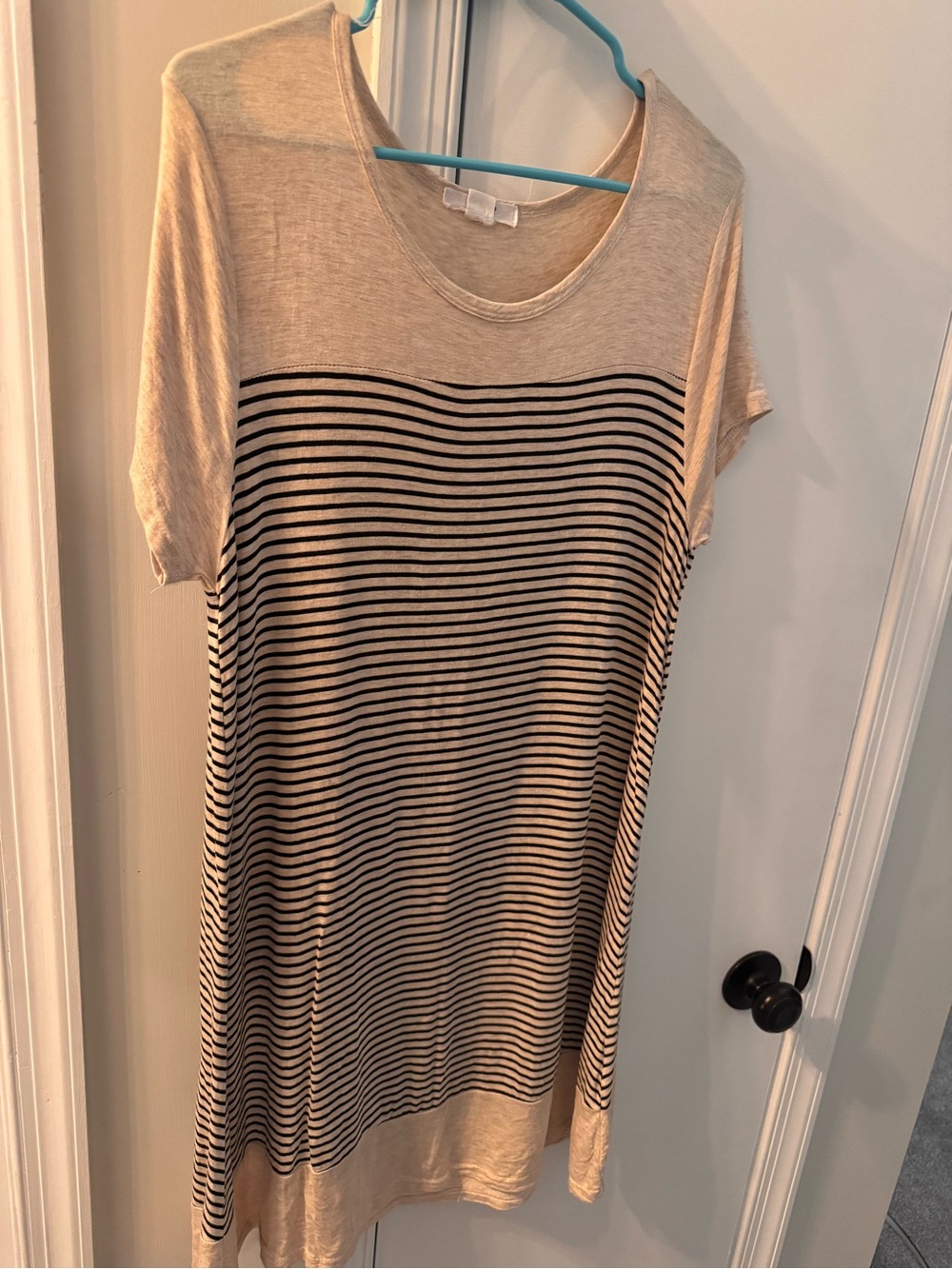 Exist Cream and Black Striped Short Sleeve Dress
